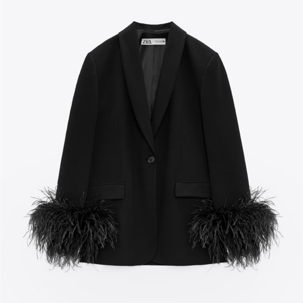 Zara feather trim pocket blazer NWT size S
